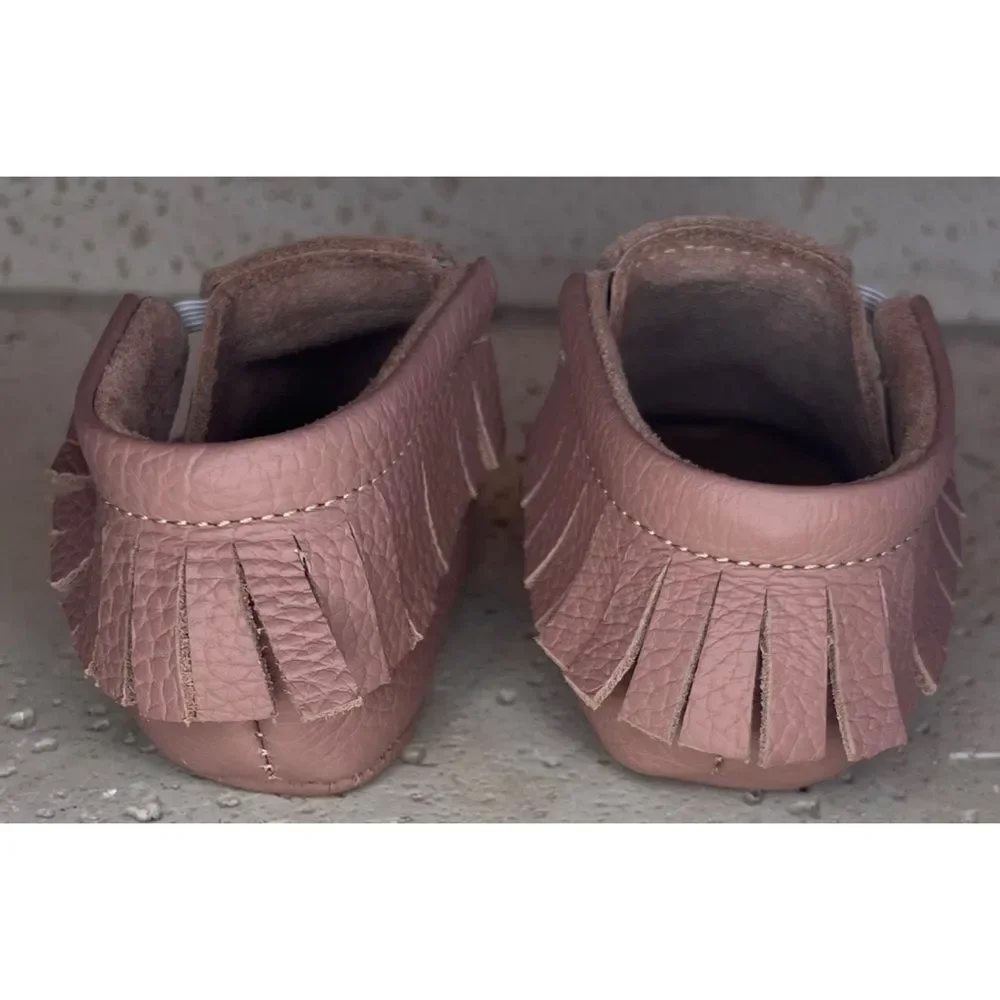 Olive & Annie Handmade Leather Infant Moccasins With Fringe Brown Sz 2 Baby Shoe